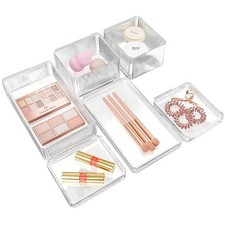 Stackable Drawer Organizer for Makeup, Multi-size Clear Plastic Makeup Drawer...