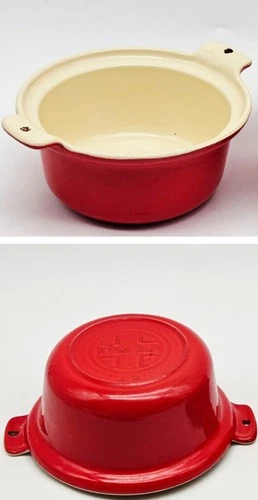 Vtg Griswold Flamingo Red Mini Enamel Cast Iron Casserole Dish Dutch Oven No Lid