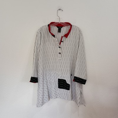 Ali Miles Striped Asymmetrical Blouse, Size L