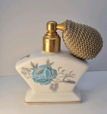 Vintage Bone China Perfume Bottle Atomiser Blue Rose Floral Made England