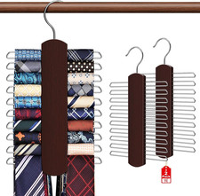 2 Pack Tie Rack for Closet, Premium Wooden Necktie Organizer Storage Tie/Belt Ha