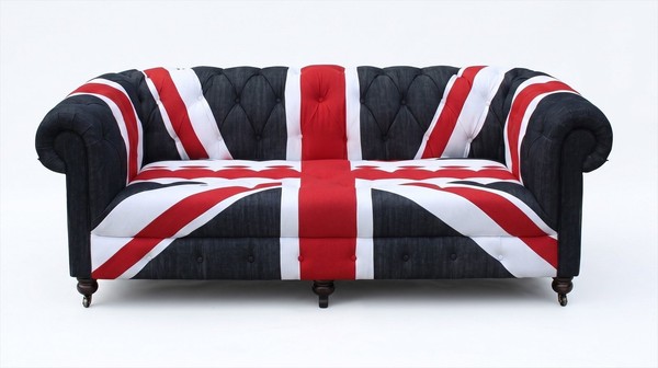 Union Jack 3-Sitzer Sofa Chesterfield Blau Stoff Vintage British Retro-image