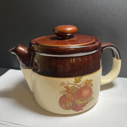 Vintage McCoy 1418 Stoneware Teapot with Lid Cream and Brown.USA