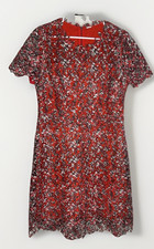 TAHARI Red Floral Eyelet Dress Womens Size 8 Laser Cut Short Sleeve HOCO Dress