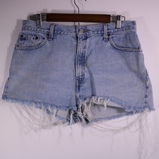 VTG Y2K Levis 550 Shorts Womens 14 Light Blue Cut Off Denim High Rise Festival