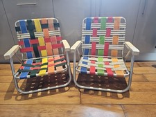 Pair Of Vintage Aluminum Folding Beach/Lawn Chair Webbed Low Profile