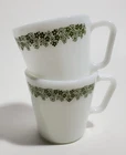 2 PYREX Vtg Crazy Daisy Coffee Mugs Spring Blossom Green # 1410 Cups D Handles