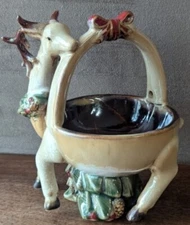 Tii Collection Ceramic Reindeer Basket, 7.5" Tall, Item W2278, Christmas Decor
