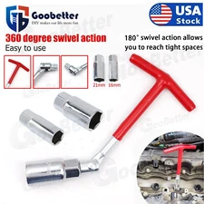 3PCS Spark Plug Removal Tool 16 21mm T-Handle Flexible Spanner Socket Wrench Set