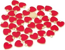 Honbay 40PCS Enamel Alloy Charms Pendant Dainty Cute Love Heart Shaped Red