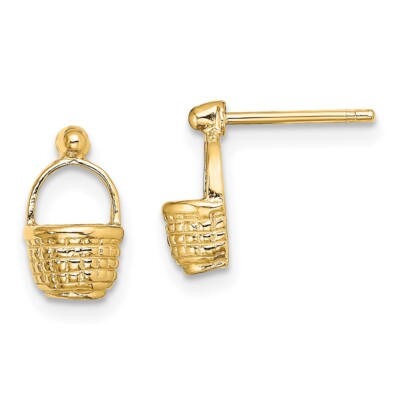Mini-Korb-Ohrstecker 10,1 mm 14 Karat Gelbgold 2-D mit flacher Rückseite