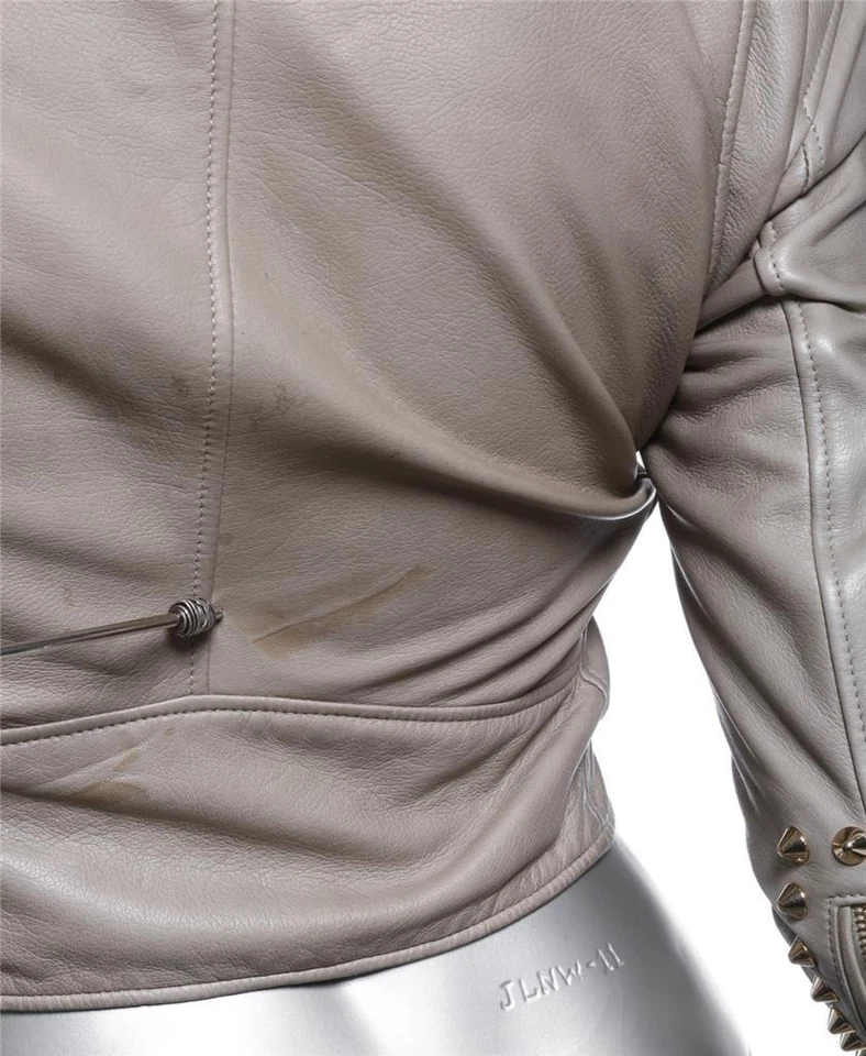 Abrigo Chaqueta Recortada BURBERRY PRORSUM Cuero Taupe Dorado Pico Tachonado 2 XS Foto 4 de 4