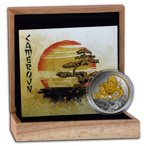 Moneda de prueba de plata dorada Camerún 2012 Año del Dragón 1000 francos rara - Imagen 4 de 5