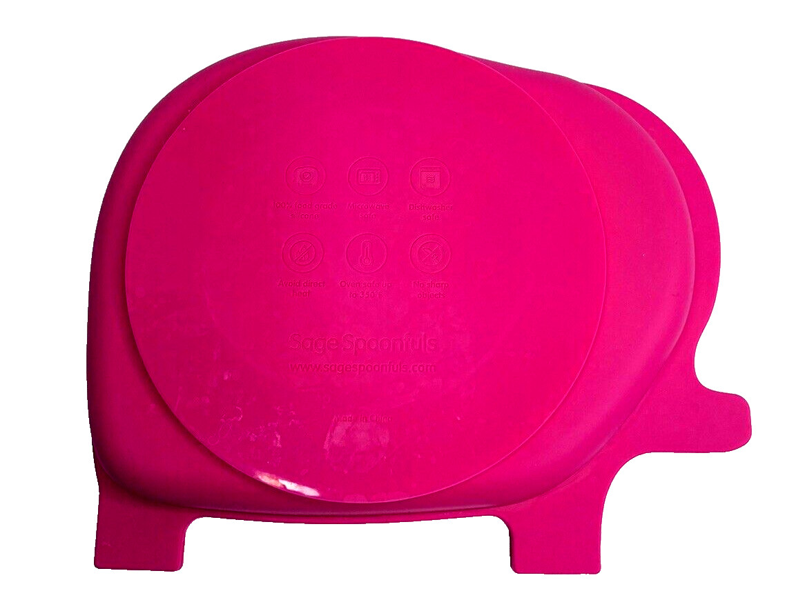 Sage Spoonfuls Pink Silicone Elephant Baby Toddler Kid Plate 8.5"
