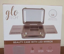 Glo Tech Beauty Case With LED Mirror Mirror Pink Open Box