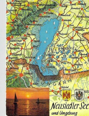 Neusiedler See AK Landkarte Rust Winden Weiden Seewinkel Atlas Map Landkarte