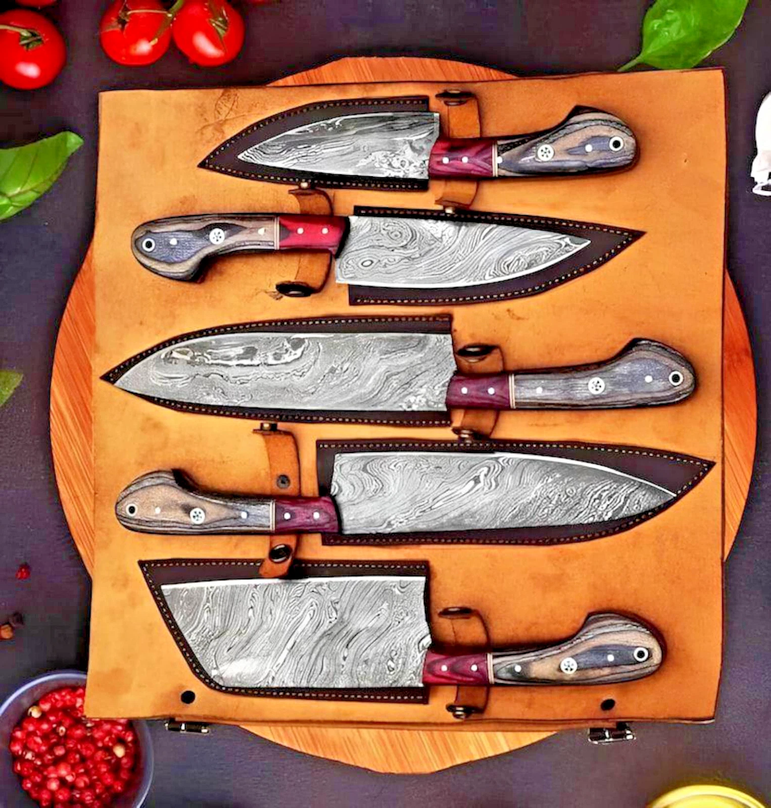 HAND FORGED DAMASCUS STEEL CHEF KNIFE Set Kitchen Knives Best USA gifts