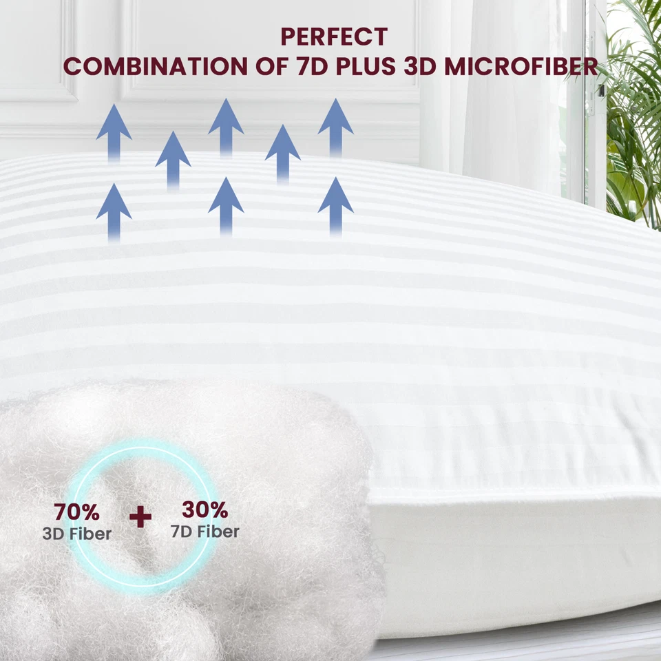 Set of 2 Bedding Stripe Pillows Comfortable Breathable Hotel Quality King Queen - Image 4 of 4