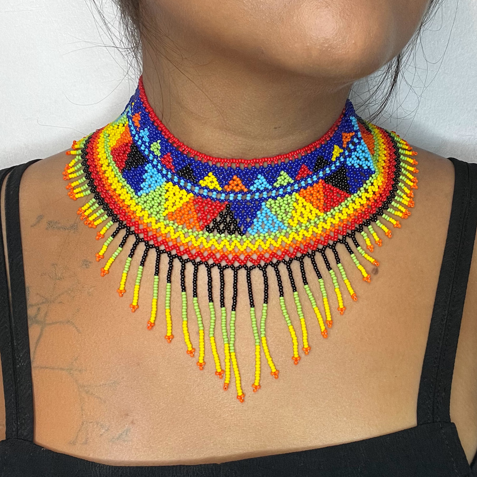 Handmade Mexican Aztec Beaded Choker Necklace 53