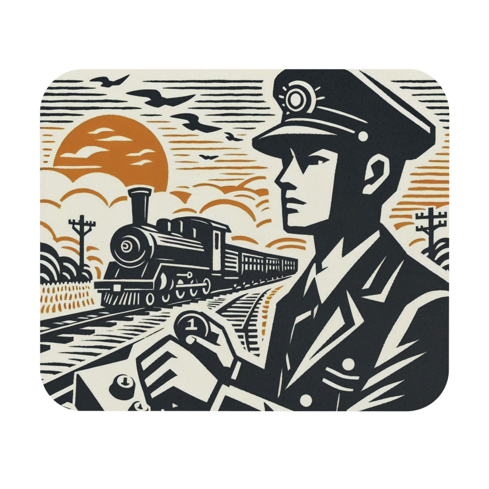 Mouse Pad (Rectangle) Train Conductor in Block Print Design 5-image