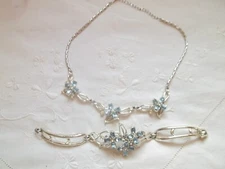 Vintage  Faceted Pale Blue and Clear Floral Necklace and Bracelet Set
