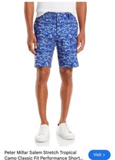 Sz 36 PETER MILLAR Salem Shorts in Tropical Camo Blue Pattern Stretch Mens