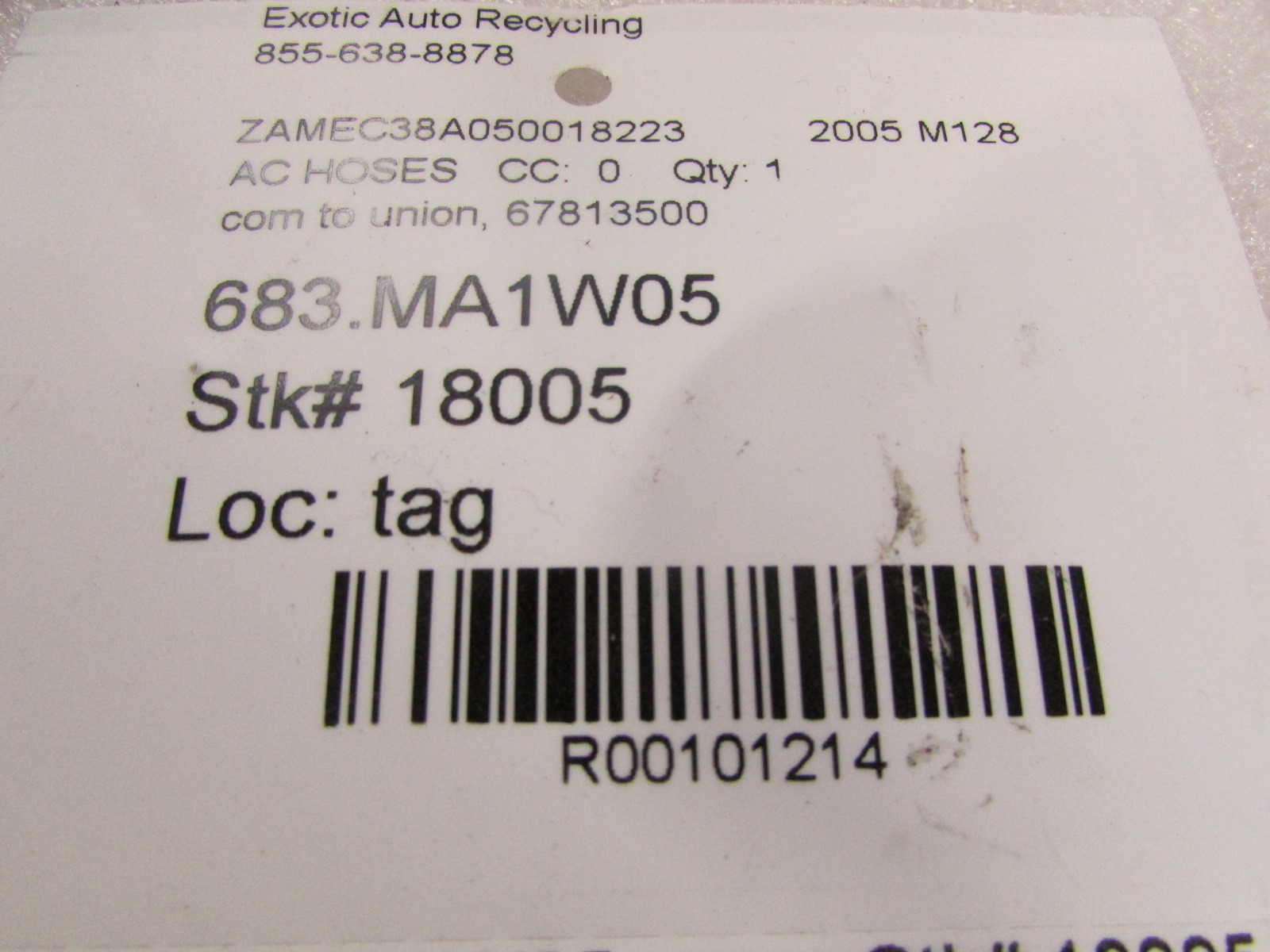 Maserati M128 Coupe, Compressor to Union A/C Hose, Used, P/N 67813500