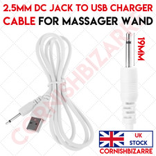 2.5MM JACK TO USB DC CHARGER CABLE FOR RECHARGEABLE MASSAGER WAND - 19MM PLUG