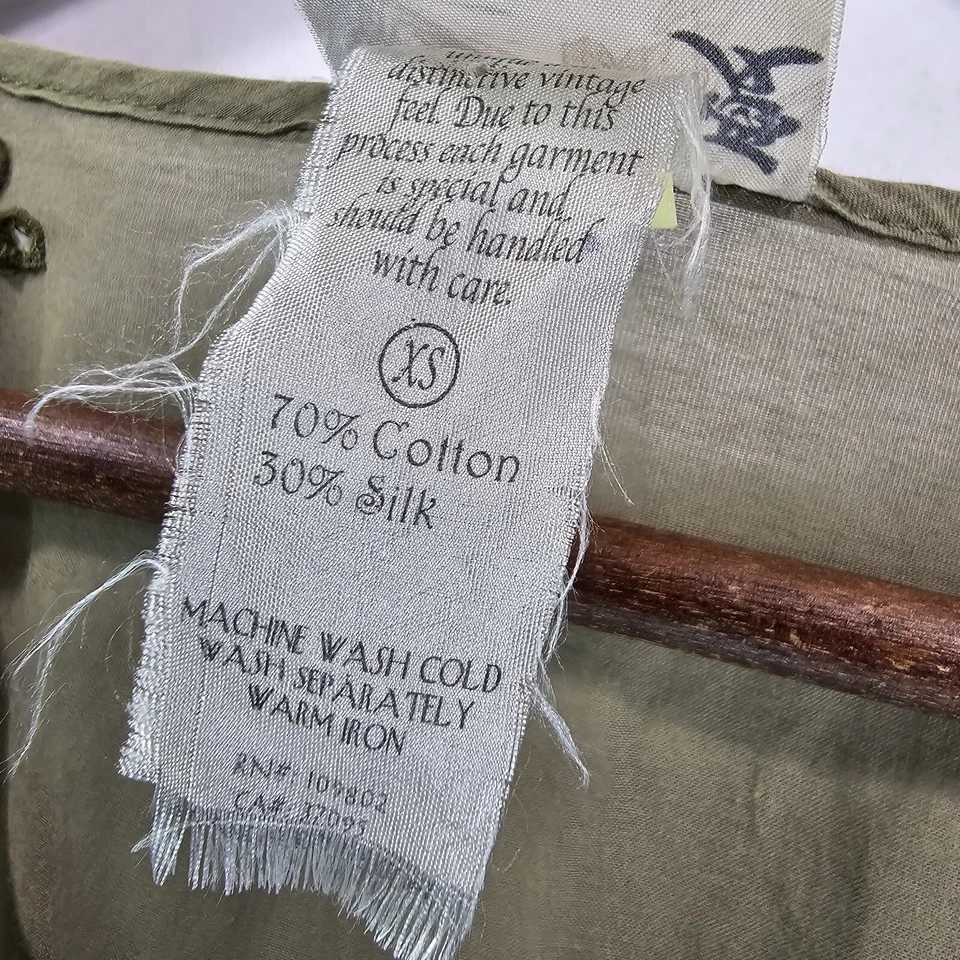 Camisa Da Nang Mujer XS Verde Blusa Ejército Oliva Bordada Cerradura Foto 4 de 4