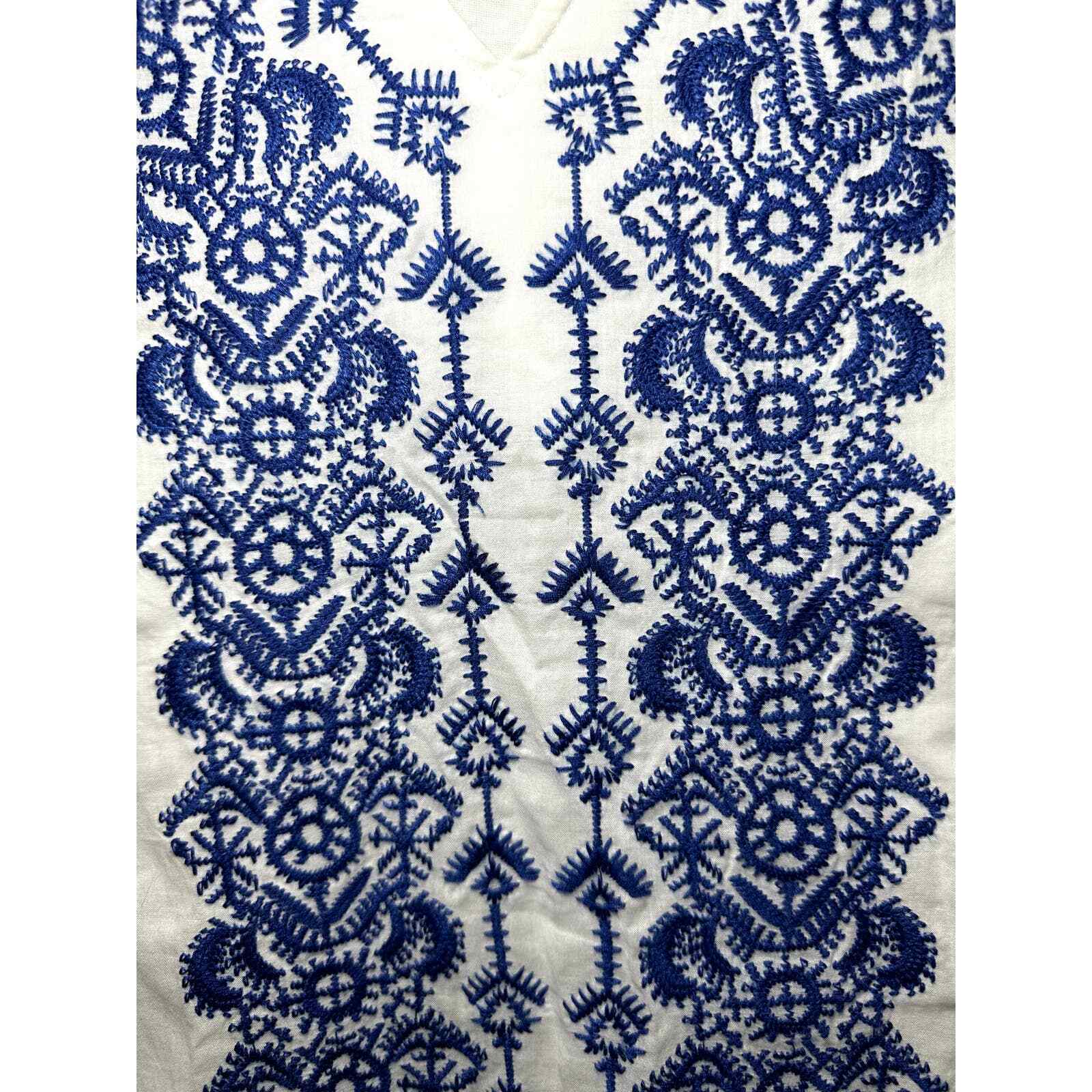 MICHAEL Michael Kors Mixed Media Blue Embroidered VNeck Blouse Top