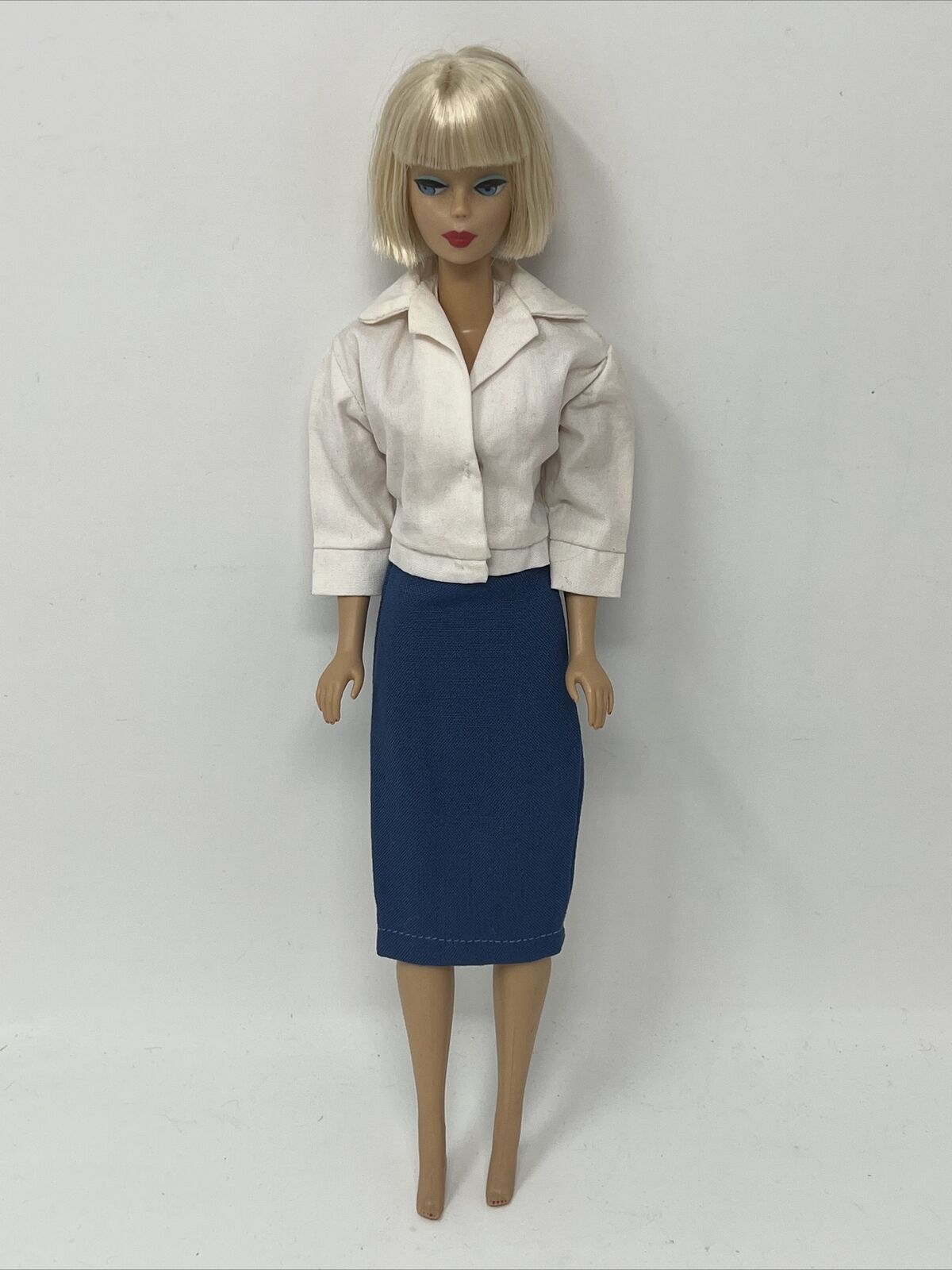 Vintage Barbie PREMIER CLONE Clothes Doll Outfit BLUE SKIRT White