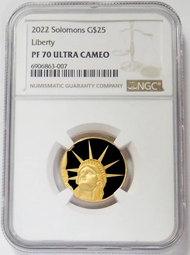 2022 GOLD SOLOMON 1/4 OZ $25 STATUE OF LIBERTY NGC PROOF 70 ULTRA CAMEO TOP POP