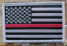 US Flag Thin Red Line Patch for Firefighters and Paramedics - Hook/Loop Backing