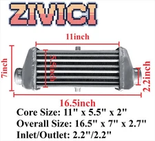 2.2"inlet/outlet UNIVERSAL Overall 16.5"X7"X2.7"ALUMINUM FRONT MOUNT INTERCOOLER