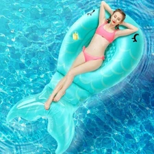Inflatable Mermaid Pool Float Floatie - 86.6”×45.3”×17.7” Giant Pool Raft...