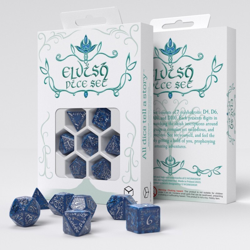 ELVISH COBALT &amp; SILVER DICE SET HOBBY MAGIC ROLE PLAYING GAMES Q 