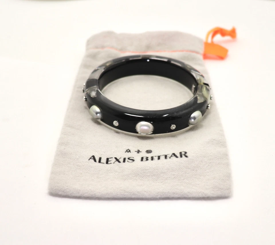 ALEXIS BITTAR БОЛЬШОЙ ЧЕРНЫЙ ЛЮЦИТ БРАСЛЕТ С СЕРЫЙ ЖЕМЧУГ И КРИСТАЛЛ