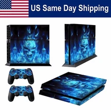 PS4 Skin Decal Sticker for Sony Playstation 4 Console&Controller Skull Blue Fire