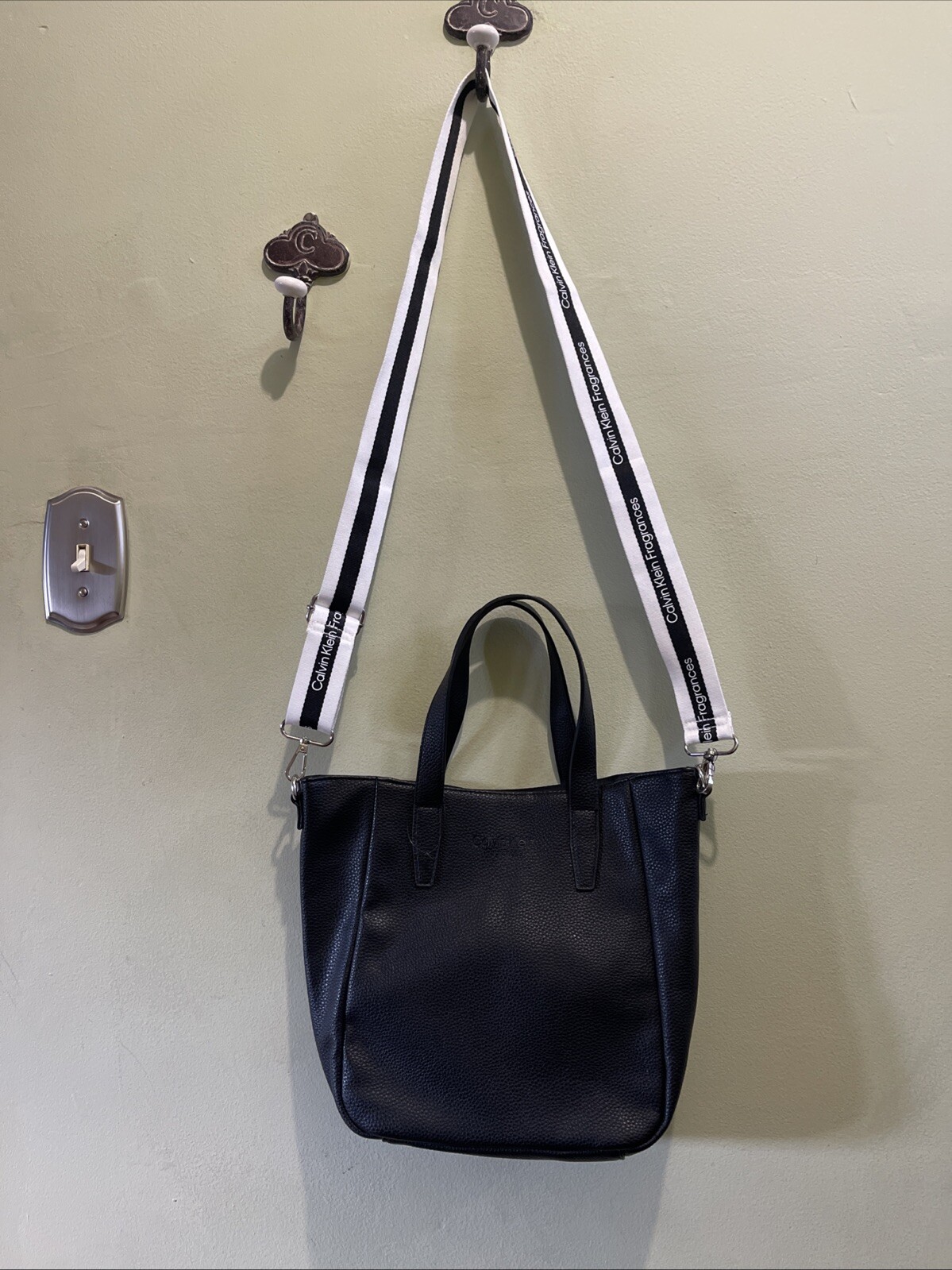 Calvin Klein Fragrances Black Tote Bag Faux Leather Snap image 2