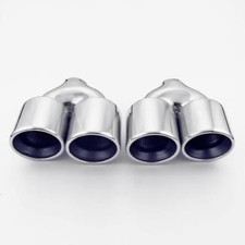 Pair 2.25 Inlet Quad 4 Outlet Dual Wall Exhaust Tips Resonated Stainless Steel Pair 2.25 Inlet Quad 4 Outlet Dual Wall Exhaust Tips Resonated Stainless Steel