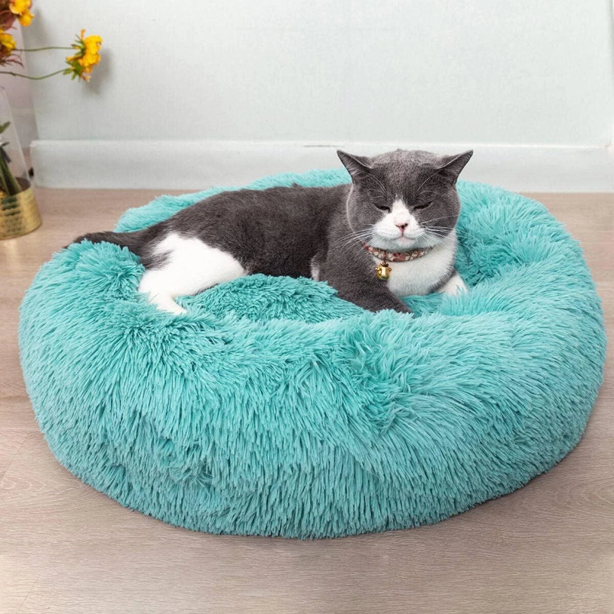 20 Inch Cat Bed Washable Dog Beds Round Fluffy Plush Pet Sleeping Bed for Indoor