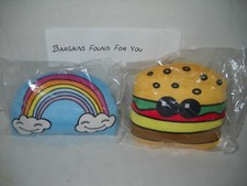 Mini Pillow PlushToys 7" USA Seller,CHEESEBURGER  HAPPY RAINBOW, NEW sealed pks