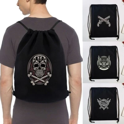 Printed Drawstring Backpack Swimming Gym Bags Sport Shopping Shoulder Bag UK