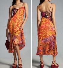 NWT Farm Rio Printed Satin Slip Midi Dress, Size L