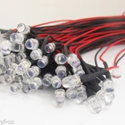 50pcs Transparent 5mm LED in Red/Yellow/Blue/Green Light w/10cm Wire w/Resistor