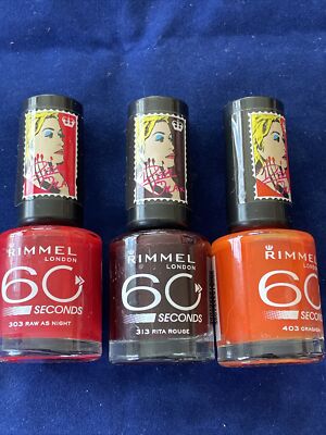 Rimmel 60 Seconds ONE COAT Nail Polish 303RawAsNight 313RitaRouge 403Oragasm A40