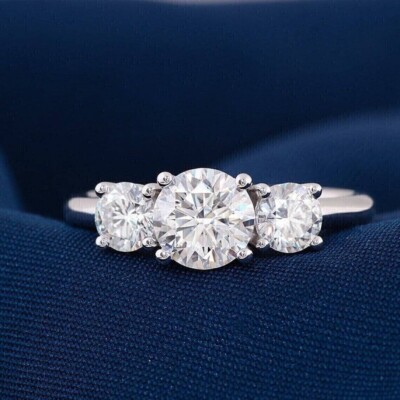 2Ct Round Cut Simulated Diamond Three Stone Wedding Ring 14k White Gold Plated