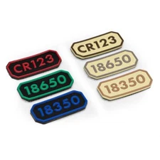 Thyrm -Hook & Loop PVC Battery Patches / Labels Set - CR-123, 18650, 18350 & AAA