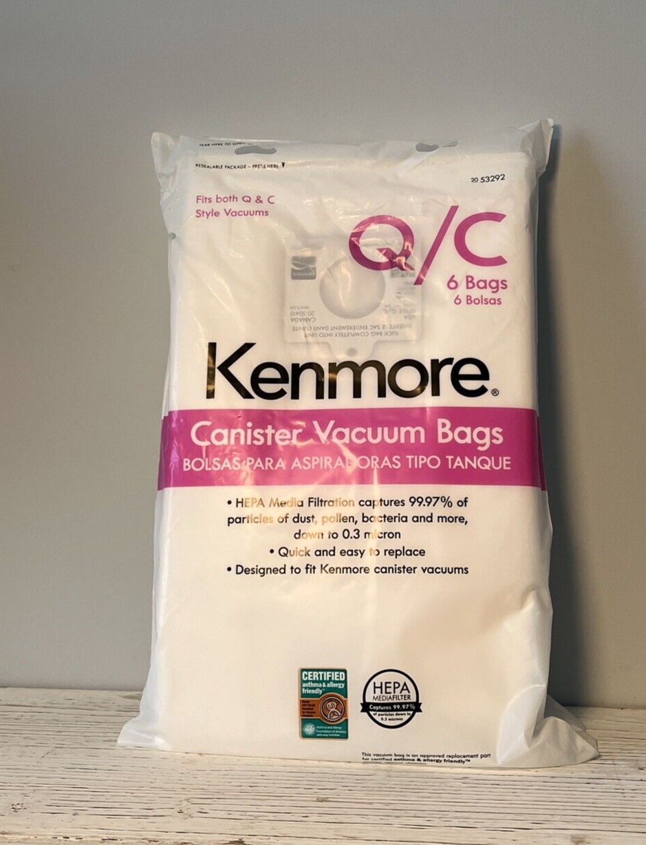 Kenmore 2053292 Canister Vacuum Bags Q/C Hepa Filter 6 Bags NEW in