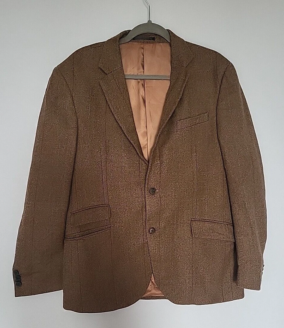 Thomas Mayes Mens 100% Wool Blazer Brown Size 42R Brown Collared Formal Casual